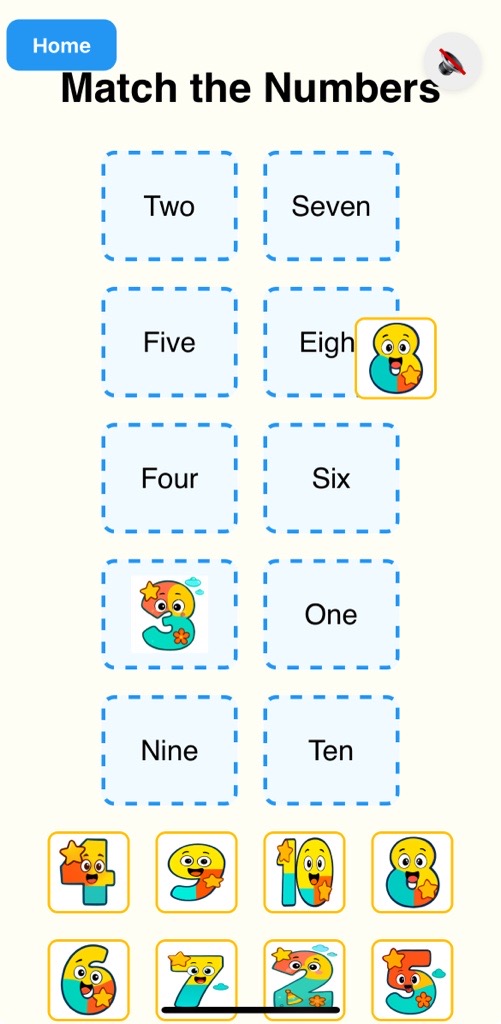 Dragging number 8 to the 'Eight' drop zone