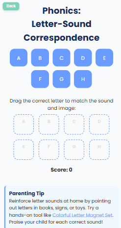 Phonics Letter-Sound Correspondence Game Screenshot