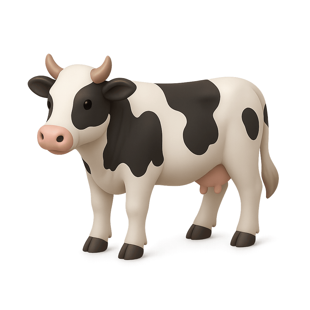 Friendly cow in field for kids learning