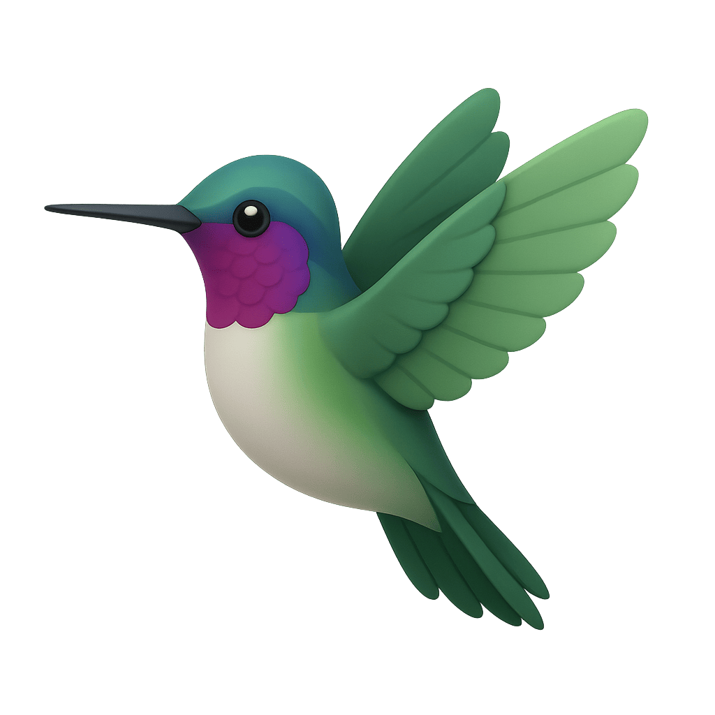 Tiny hummingbird hovering near flower for kids learning