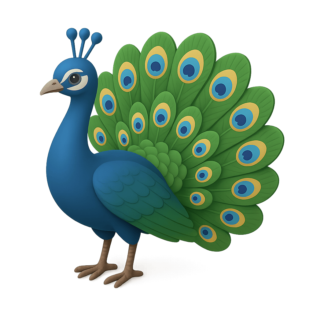 Colorful peacock spreading its tail for kids learning