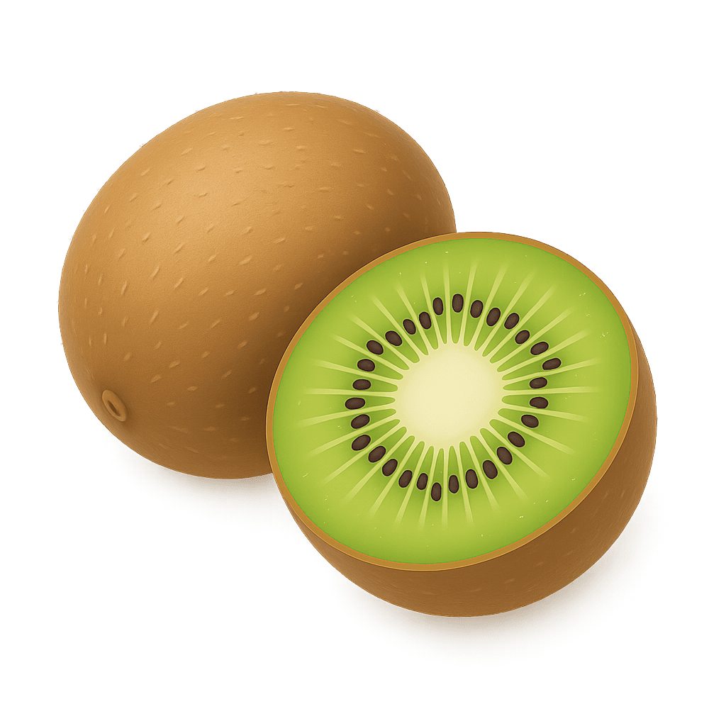 Whole and sliced kiwi fruit for kids learning
