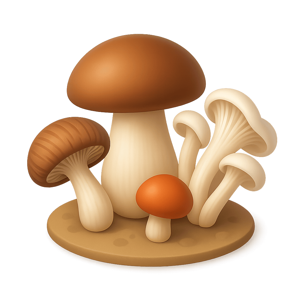 Fresh brown and white mushrooms for kids learning